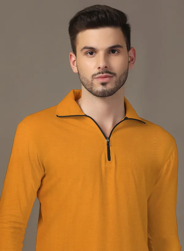 Mustard_Cotton_Blend_Polo_Neck_Full_Sleeve_T_Shirt_For_Men