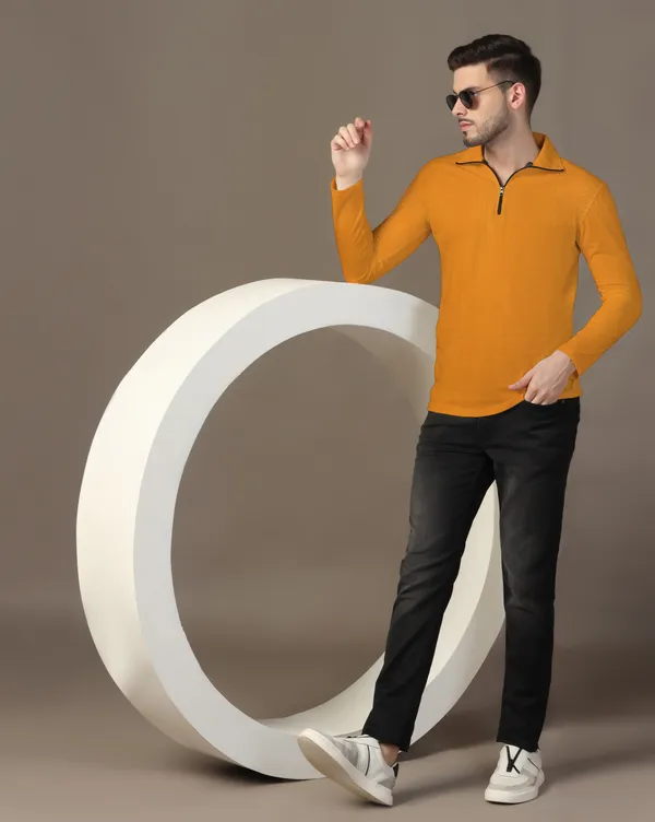 Mustard_Cotton_Blend_Polo_Neck_Full_Sleeve_T_Shirt_For_Men