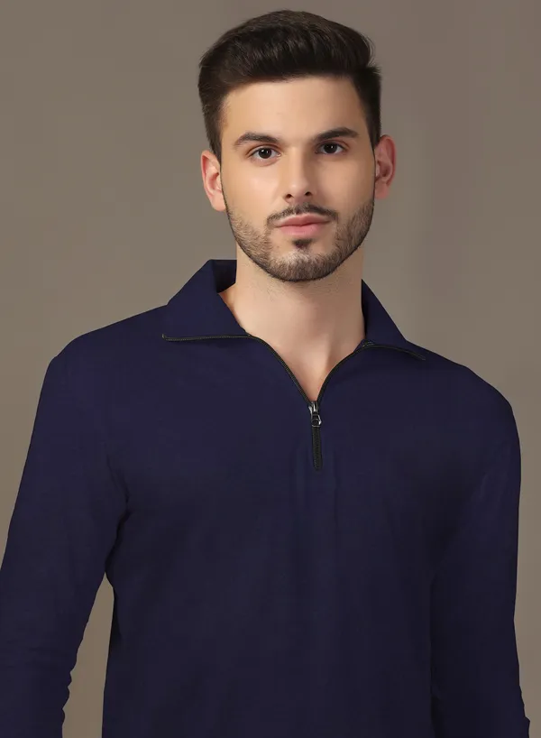 Dark_Blue_Cotton_Blend_Polo_Neck_Full_Sleeve_T_Shirt_For_Men