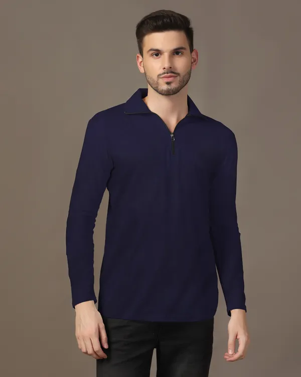 Dark_Blue_Cotton_Blend_Polo_Neck_Full_Sleeve_T_Shirt_For_Men
