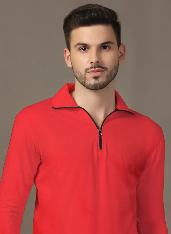 Red_Cotton_Blend_Polo_Neck_Full_Sleeve_T_Shirt_For_Men