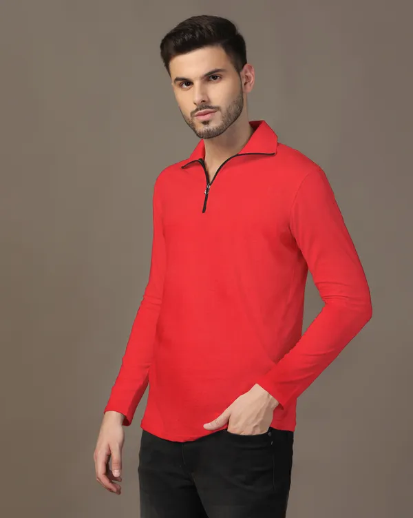 Red_Cotton_Blend_Polo_Neck_Full_Sleeve_T_Shirt_For_Men