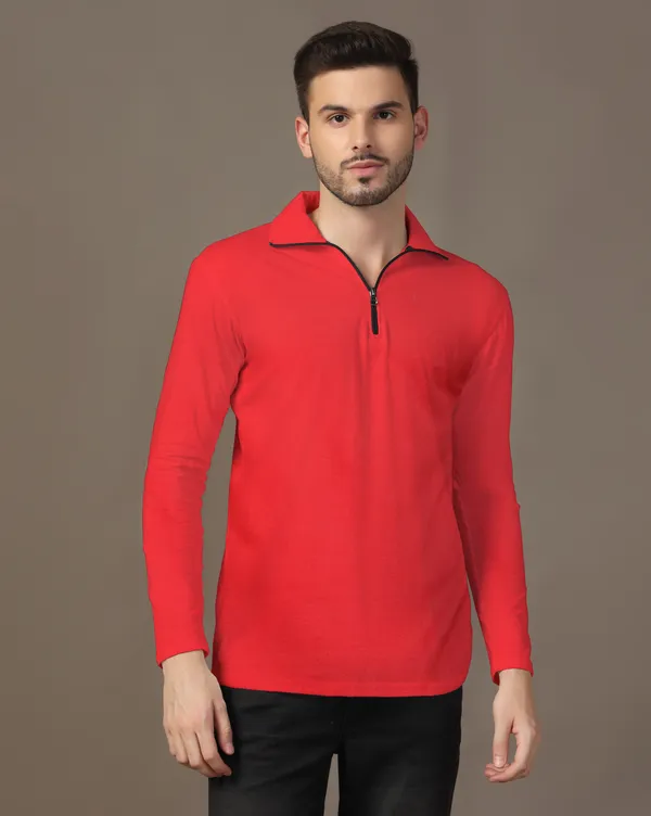 Red_Cotton_Blend_Polo_Neck_Full_Sleeve_T_Shirt_For_Men