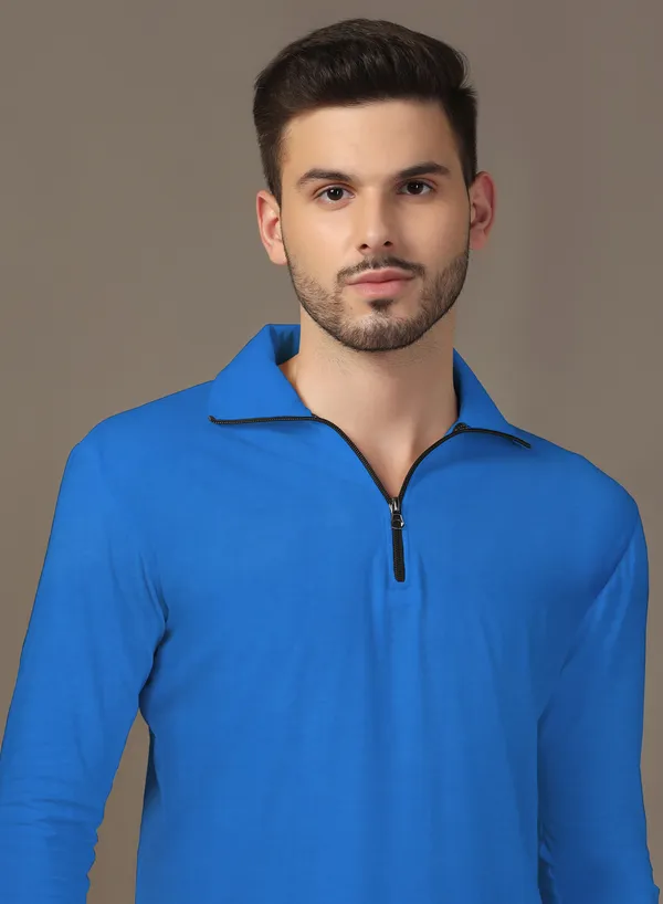 Blue_Cotton_Blend_Polo_Neck_Full_Sleeve_T_Shirt_For_Men