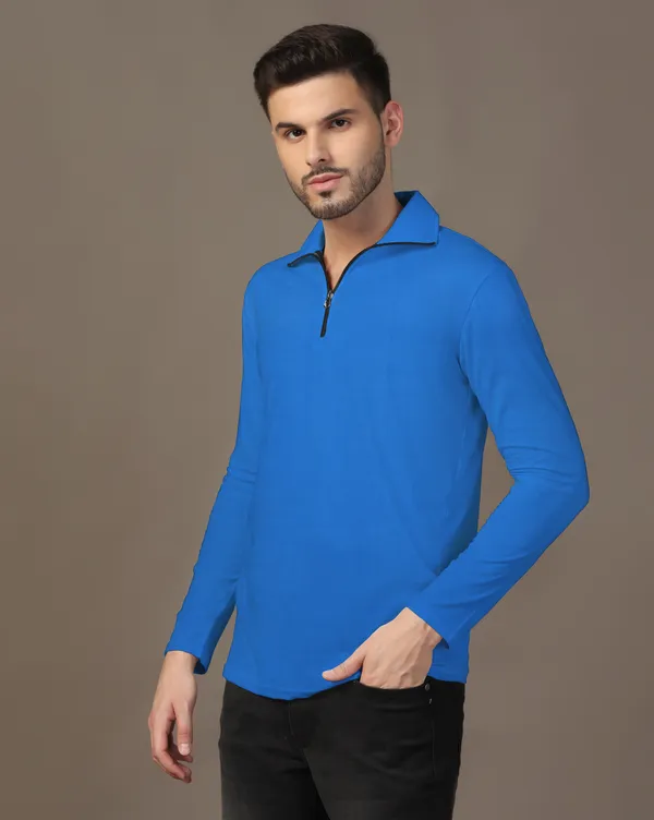 Blue_Cotton_Blend_Polo_Neck_Full_Sleeve_T_Shirt_For_Men
