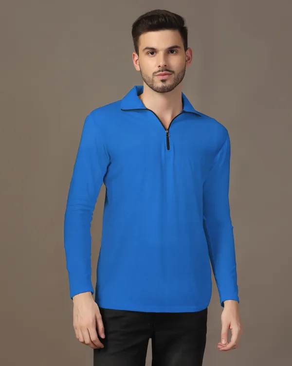 Blue_Cotton_Blend_Polo_Neck_Full_Sleeve_T_Shirt_For_Men