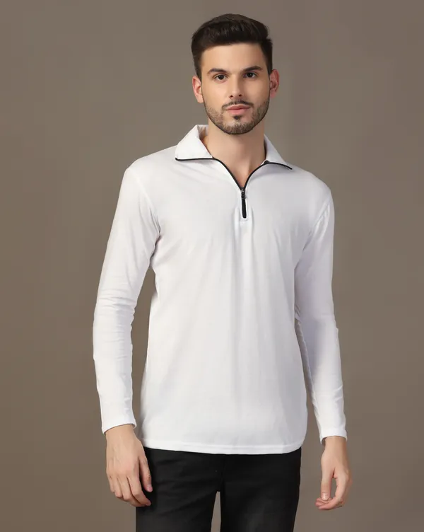 White_Cotton_Blend_Polo_Neck_Full_Sleeve_T_Shirt_For_Men