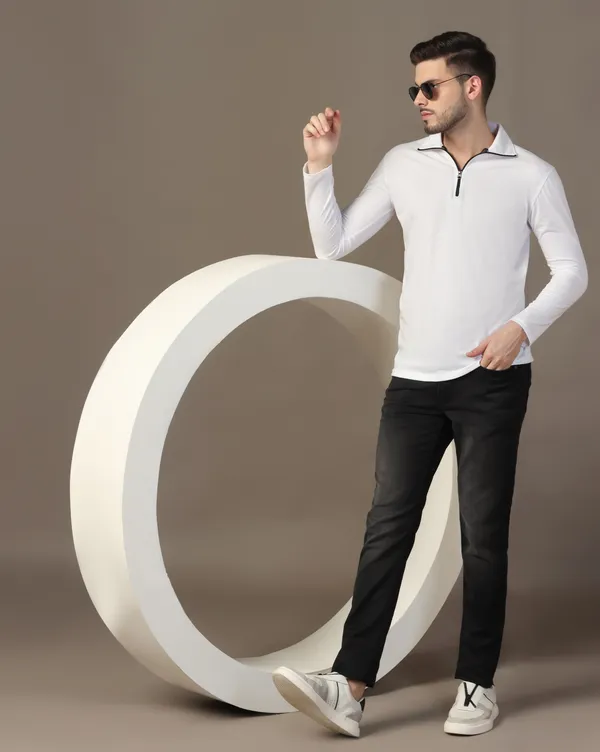 White_Cotton_Blend_Polo_Neck_Full_Sleeve_T_Shirt_For_Men
