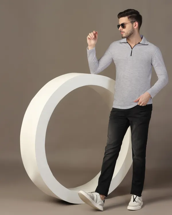 Silver_Cotton_Blend_Polo_Neck_Full_Sleeve_T_Shirt_For_Men