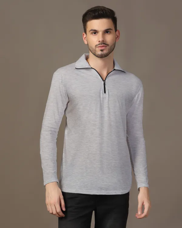 Silver_Cotton_Blend_Polo_Neck_Full_Sleeve_T_Shirt_For_Men