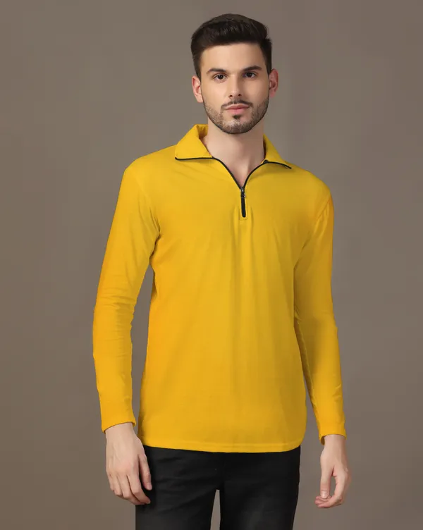 Yellow_Cotton_Blend_Polo_Neck_Full_Sleeve_T_Shirt_For_Men