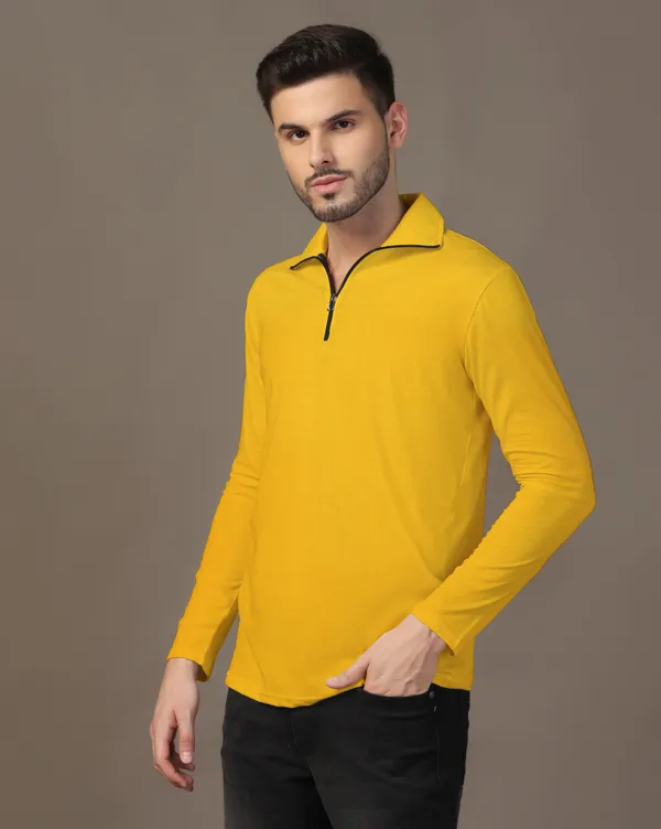 Yellow_Cotton_Blend_Polo_Neck_Full_Sleeve_T_Shirt_For_Men
