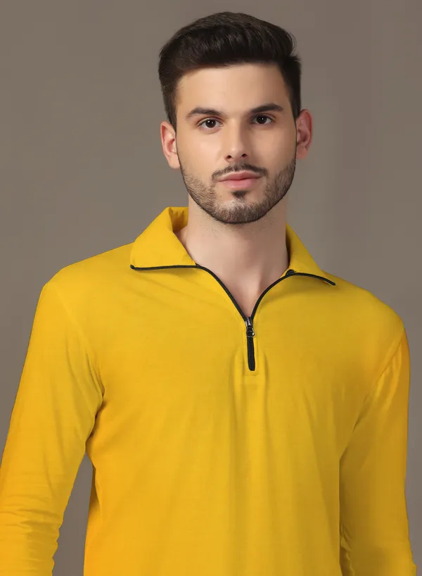 Yellow_Cotton_Blend_Polo_Neck_Full_Sleeve_T_Shirt_For_Men
