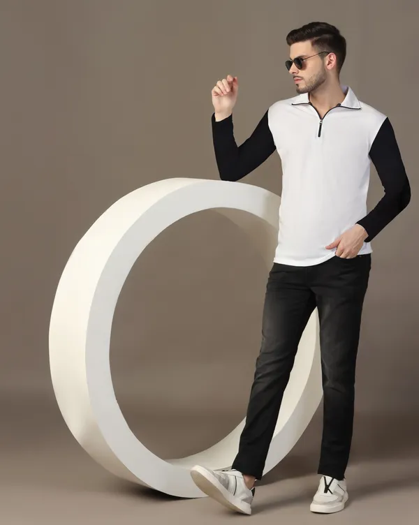 Black_Cotton_Blend_Polo_Neck_Full_Sleeve_T_Shirt_For_Men
