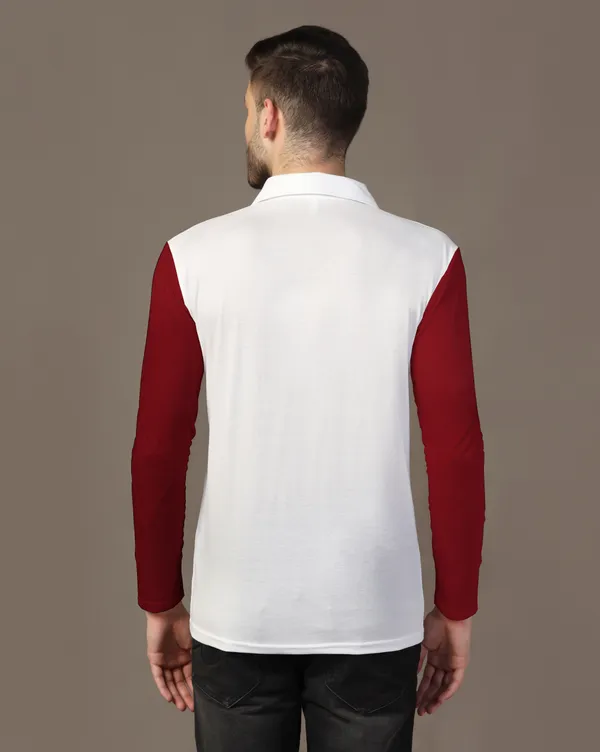 Maroon_Cotton_Blend_Polo_Neck_Full_Sleeve_T_Shirt_For_Men