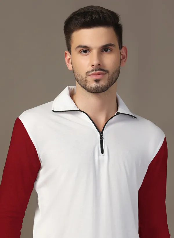 Maroon_Cotton_Blend_Polo_Neck_Full_Sleeve_T_Shirt_For_Men