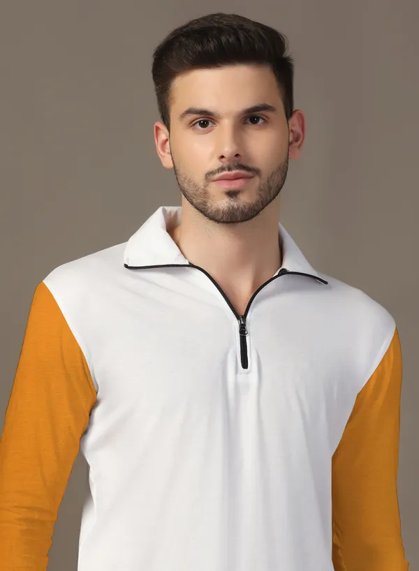 Mustard_Cotton_Blend_Polo_Neck_Full_Sleeve_T_Shirt_For_Men