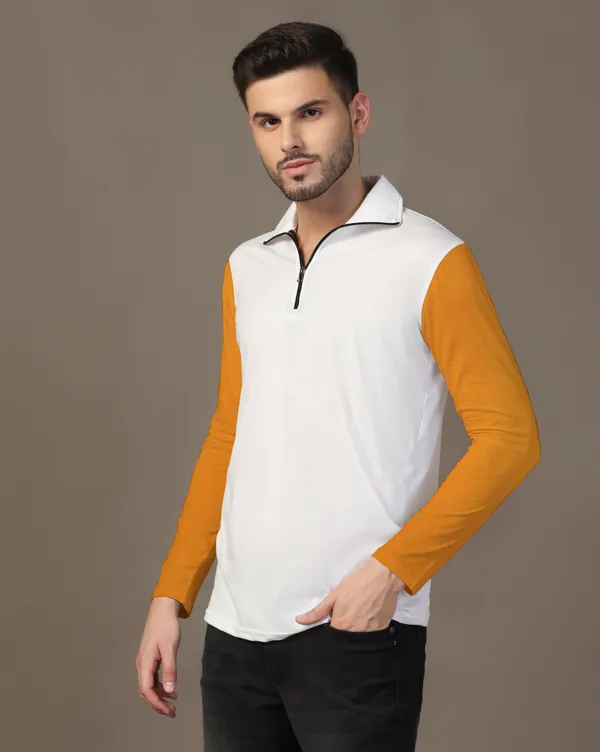 Mustard_Cotton_Blend_Polo_Neck_Full_Sleeve_T_Shirt_For_Men