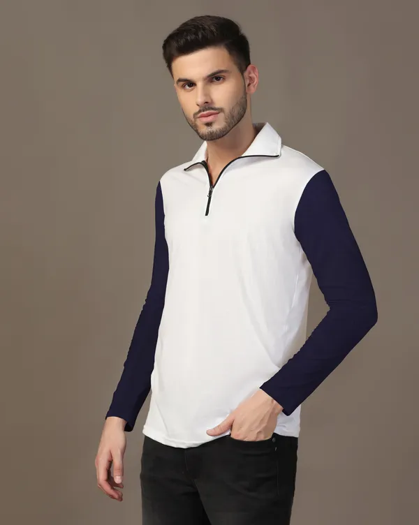Dark_Blue_Cotton_Blend_Polo_Neck_Full_Sleeve_T_Shirt_For_Men