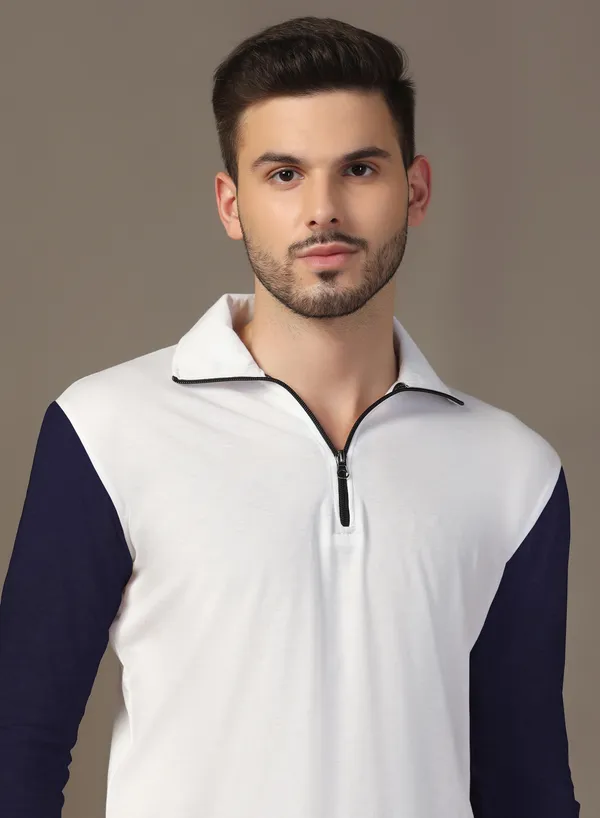 Dark_Blue_Cotton_Blend_Polo_Neck_Full_Sleeve_T_Shirt_For_Men