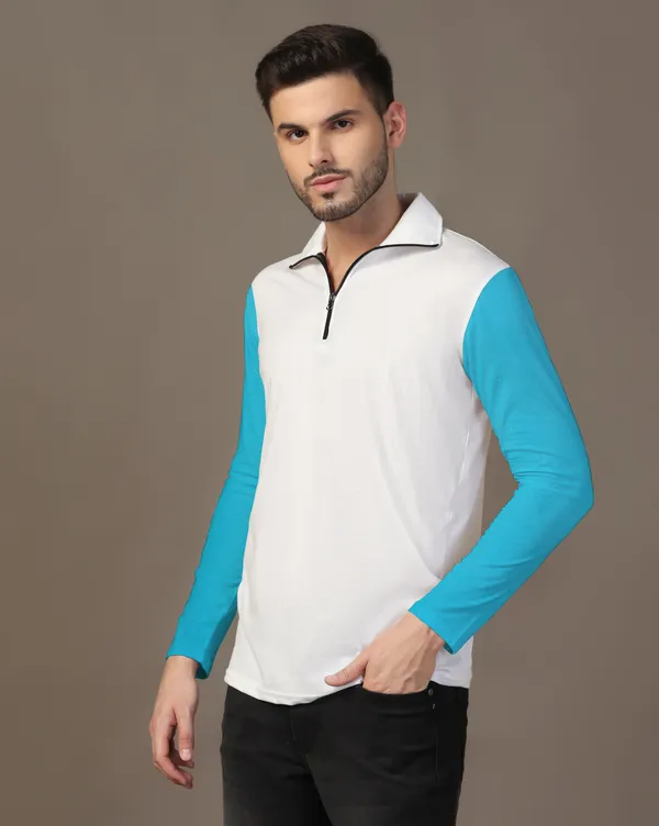 Turquoise_Cotton_Blend_Polo_Neck_Full_Sleeve_T_Shirt_For_Men