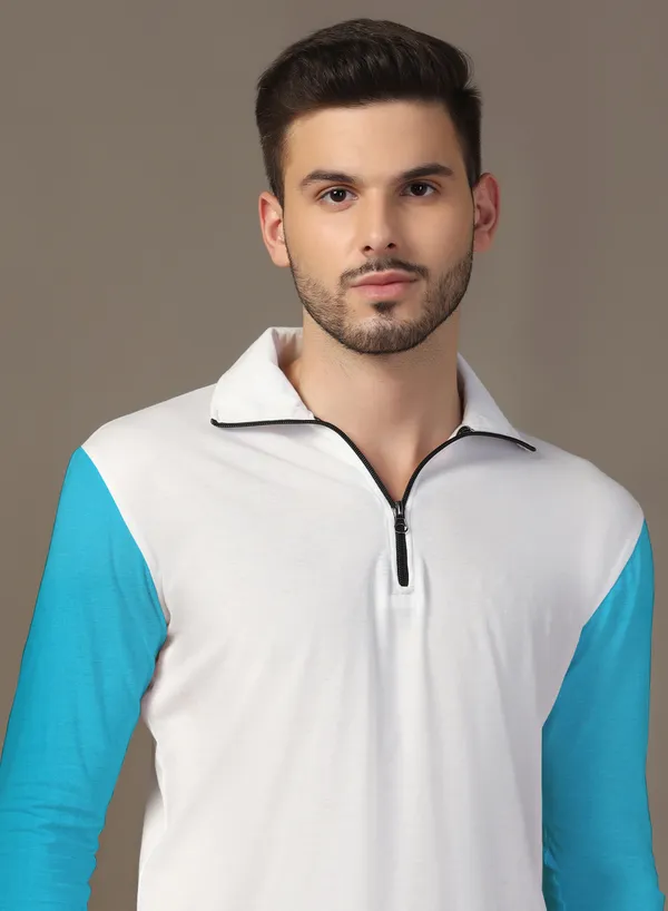 Turquoise_Cotton_Blend_Polo_Neck_Full_Sleeve_T_Shirt_For_Men