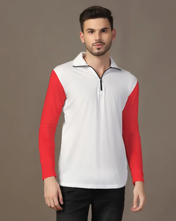 Red_Cotton_Blend_Polo_Neck_Full_Sleeve_T_Shirt_For_Men
