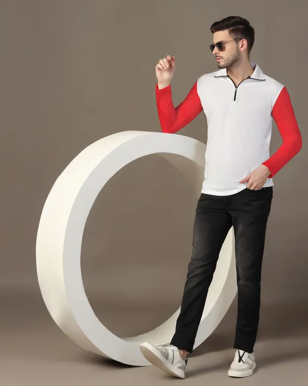 Red_Cotton_Blend_Polo_Neck_Full_Sleeve_T_Shirt_For_Men