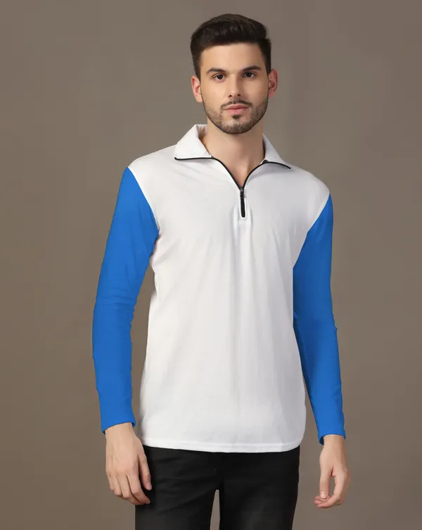Blue_Cotton_Blend_Polo_Neck_Full_Sleeve_T_Shirt_For_Men