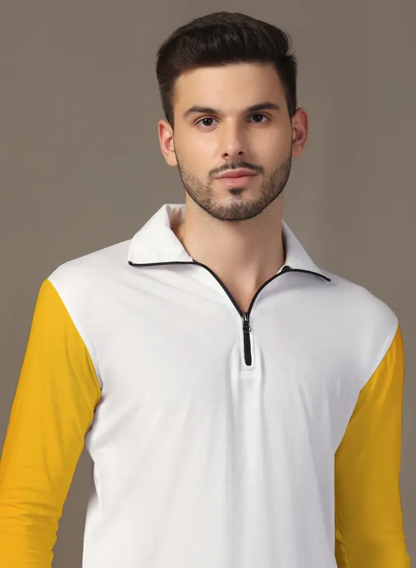 Yellow_Cotton_Blend_Polo_Neck_Full_Sleeve_T_Shirt_For_Men
