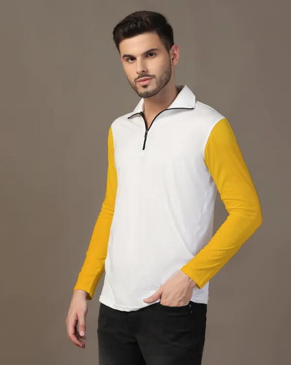 Yellow_Cotton_Blend_Polo_Neck_Full_Sleeve_T_Shirt_For_Men