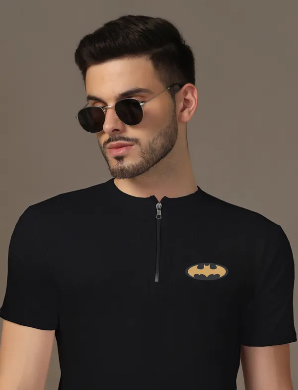 Black_Cotton_Blend_Mandarin_Collar_Half_Sleeve_T_Shirt_For_Men