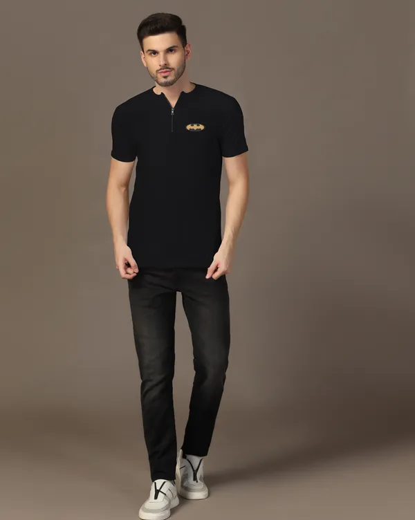 Black_Cotton_Blend_Mandarin_Collar_Half_Sleeve_T_Shirt_For_Men