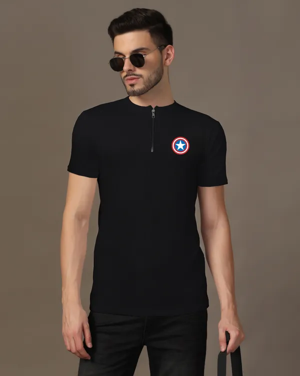 Black_Cotton_Blend_Mandarin_Collar_Half_Sleeve_T_Shirt_For_Men