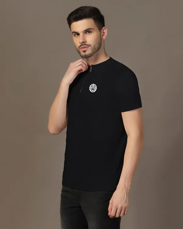 Black_Cotton_Blend_Mandarin_Collar_Half_Sleeve_T_Shirt_For_Men