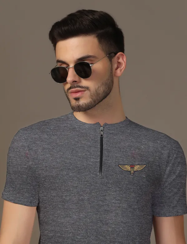 Grey_Cotton_Blend_Mandarin_Collar_Half_Sleeve_T_Shirt_For_Men
