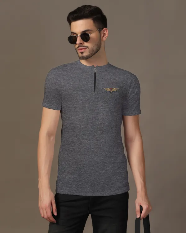 Grey_Cotton_Blend_Mandarin_Collar_Half_Sleeve_T_Shirt_For_Men