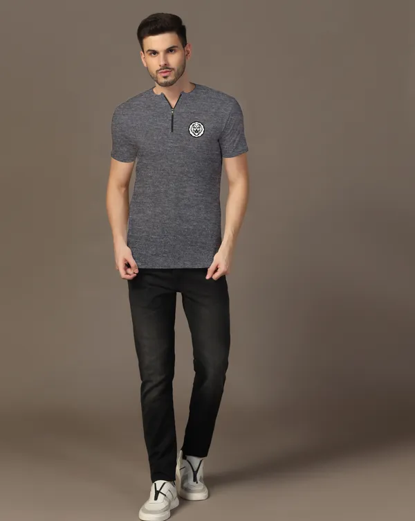 Grey_Cotton_Blend_Mandarin_Collar_Half_Sleeve_T_Shirt_For_Men