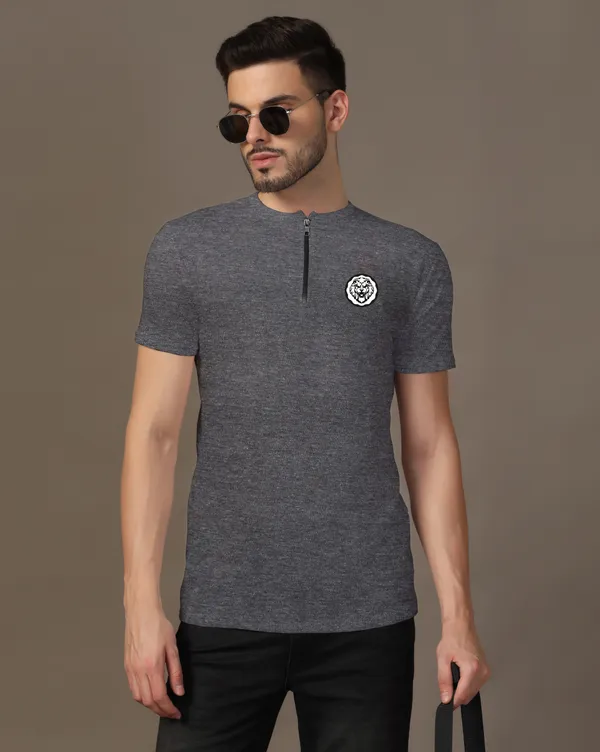 Grey_Cotton_Blend_Mandarin_Collar_Half_Sleeve_T_Shirt_For_Men
