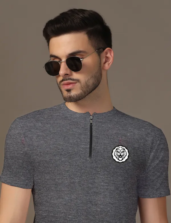 Grey_Cotton_Blend_Mandarin_Collar_Half_Sleeve_T_Shirt_For_Men