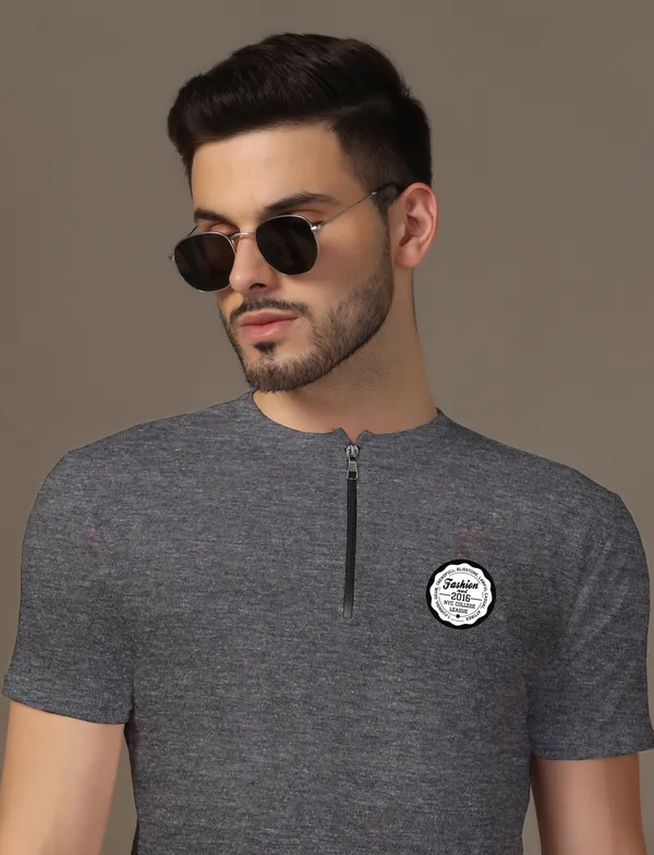 Grey_Cotton_Blend_Mandarin_Collar_Half_Sleeve_T_Shirt_For_Men