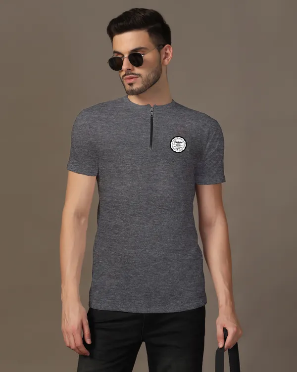 Grey_Cotton_Blend_Mandarin_Collar_Half_Sleeve_T_Shirt_For_Men
