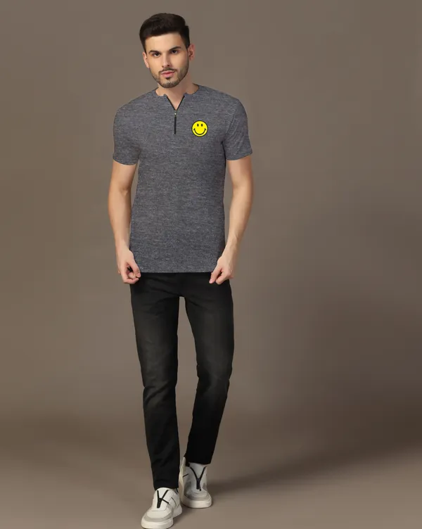 Grey_Cotton_Blend_Mandarin_Collar_Half_Sleeve_T_Shirt_For_Men