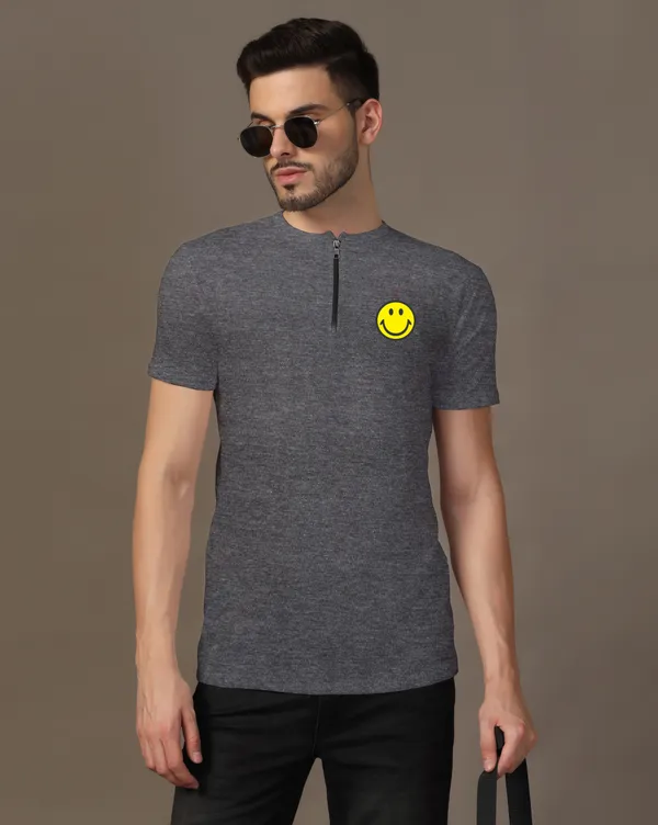 Grey_Cotton_Blend_Mandarin_Collar_Half_Sleeve_T_Shirt_For_Men