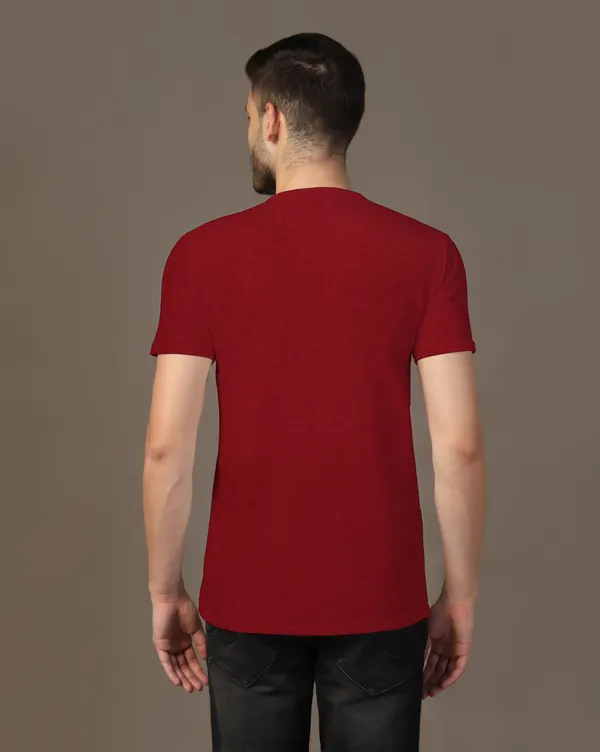 Maroon_Cotton_Blend_Mandarin_Collar_Half_Sleeve_T_Shirt_For_Men