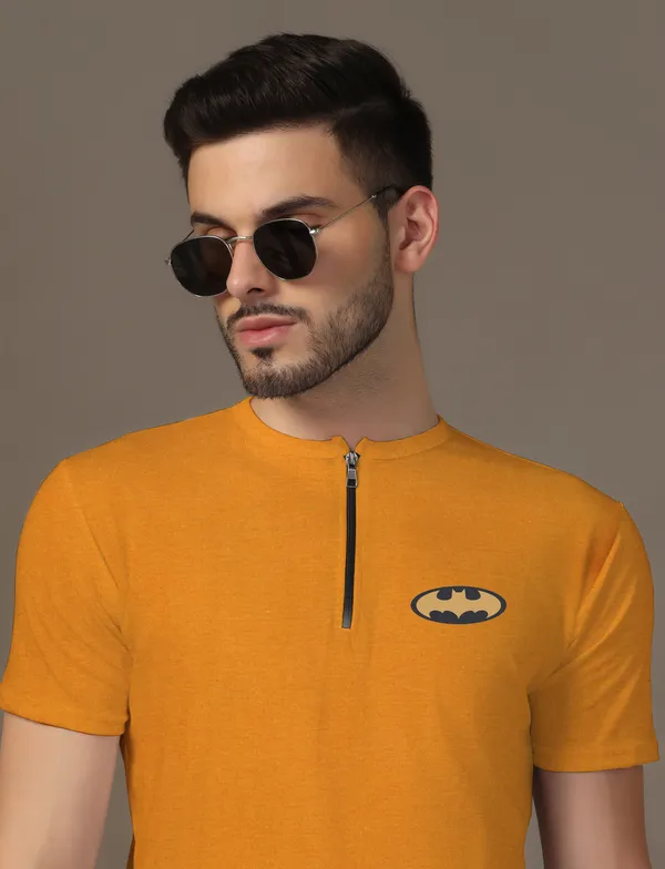 Mustard_Cotton_Blend_Mandarin_Collar_Half_Sleeve_T_Shirt_For_Men