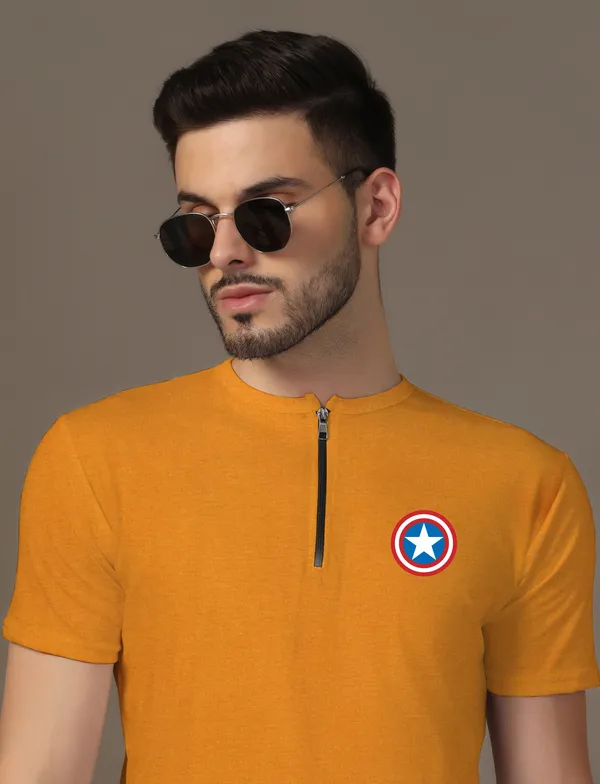 Mustard_Cotton_Blend_Mandarin_Collar_Half_Sleeve_T_Shirt_For_Men