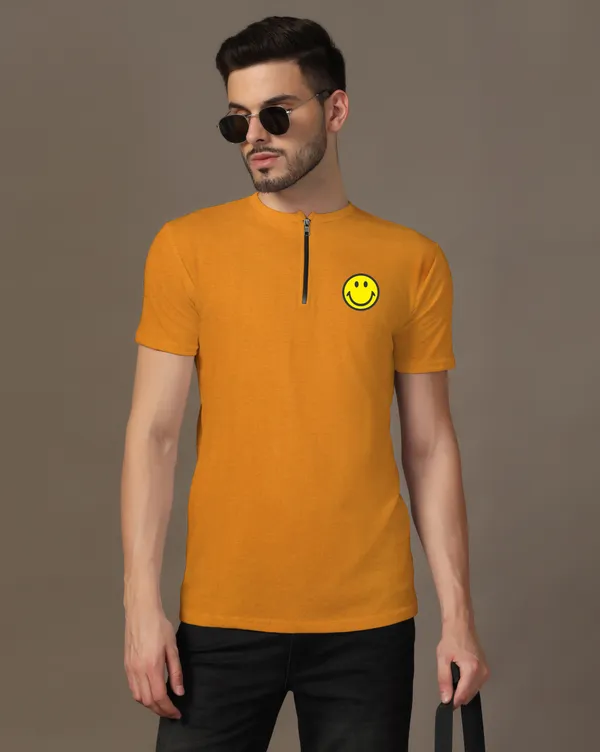 Mustard_Cotton_Blend_Mandarin_Collar_Half_Sleeve_T_Shirt_For_Men