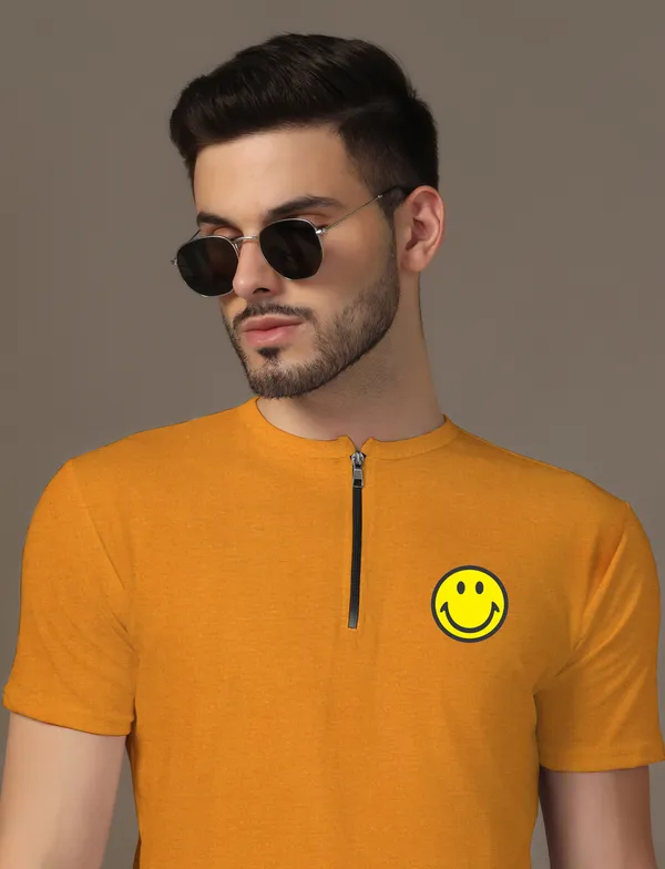 Mustard_Cotton_Blend_Mandarin_Collar_Half_Sleeve_T_Shirt_For_Men