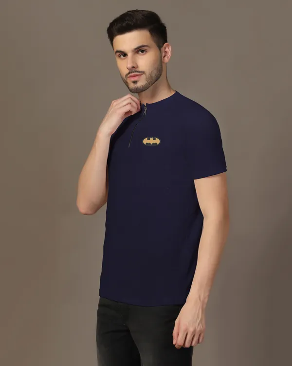 Dark_Blue_Cotton_Blend_Mandarin_Collar_Half_Sleeve_T_Shirt_For_Men